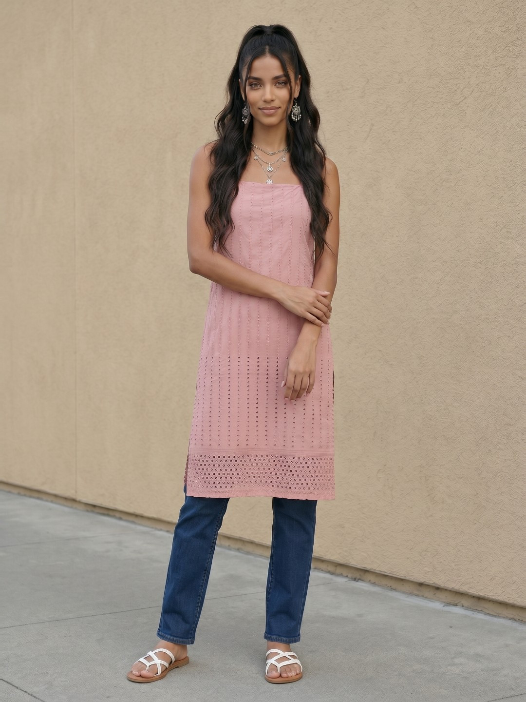 fusion by glitchez Sleeveless Woven Design Kurta