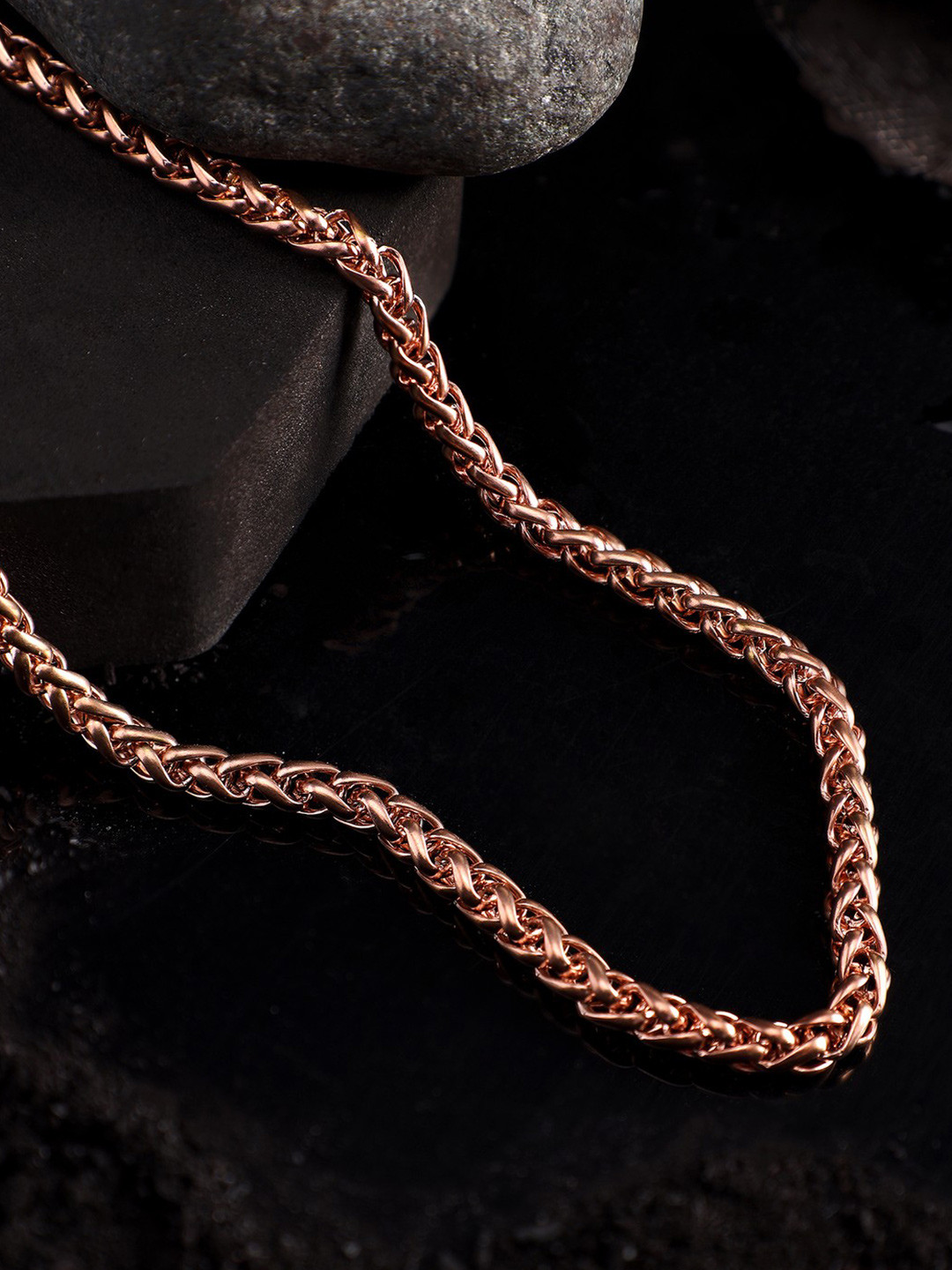 Jewelor Men Rose Gold-Plated Stainless Steel Intricate Rope Link Chain Necklace