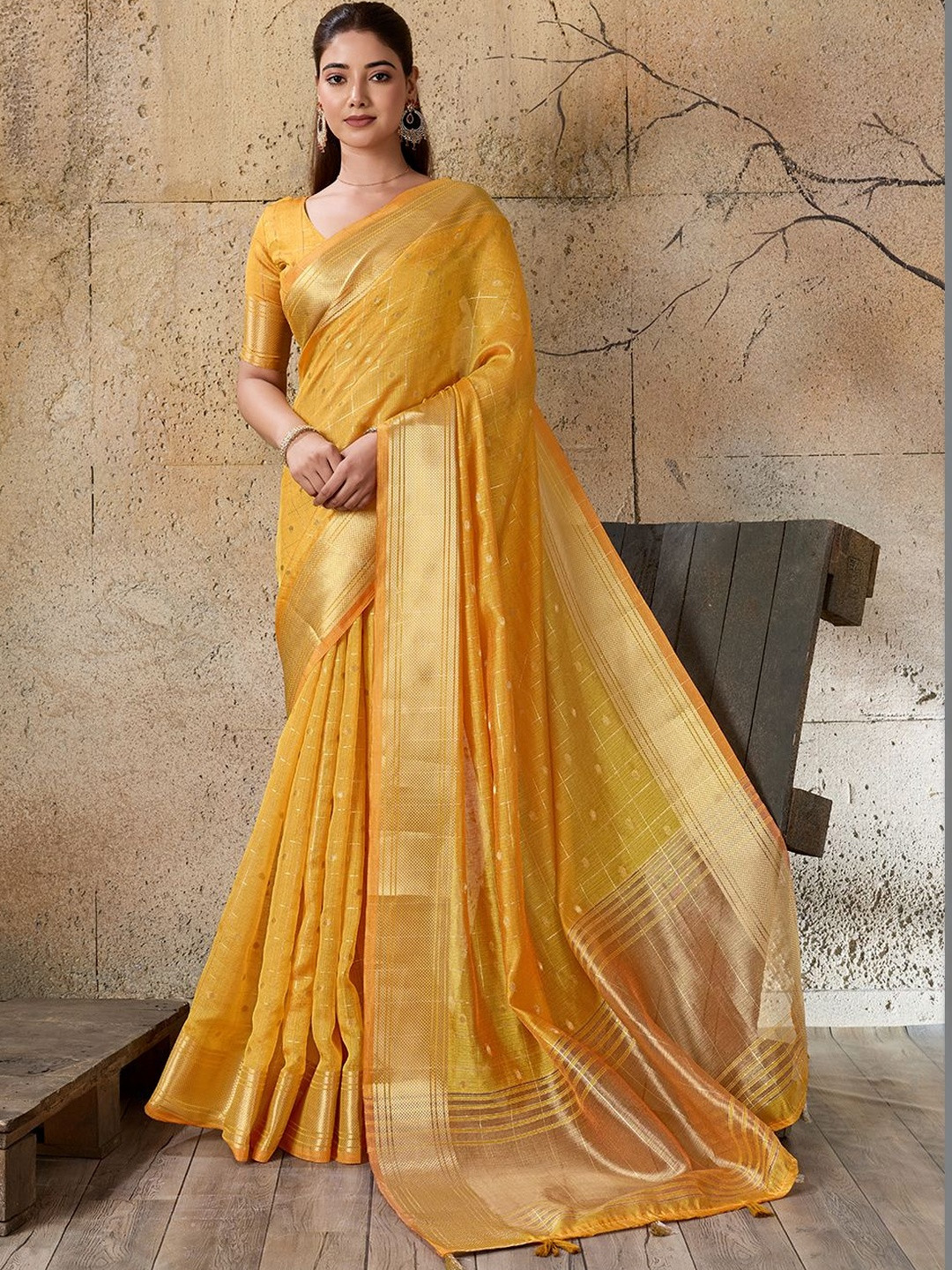 ROOP RADHIKA Woven Design Zari Saree With Blouse Piece
