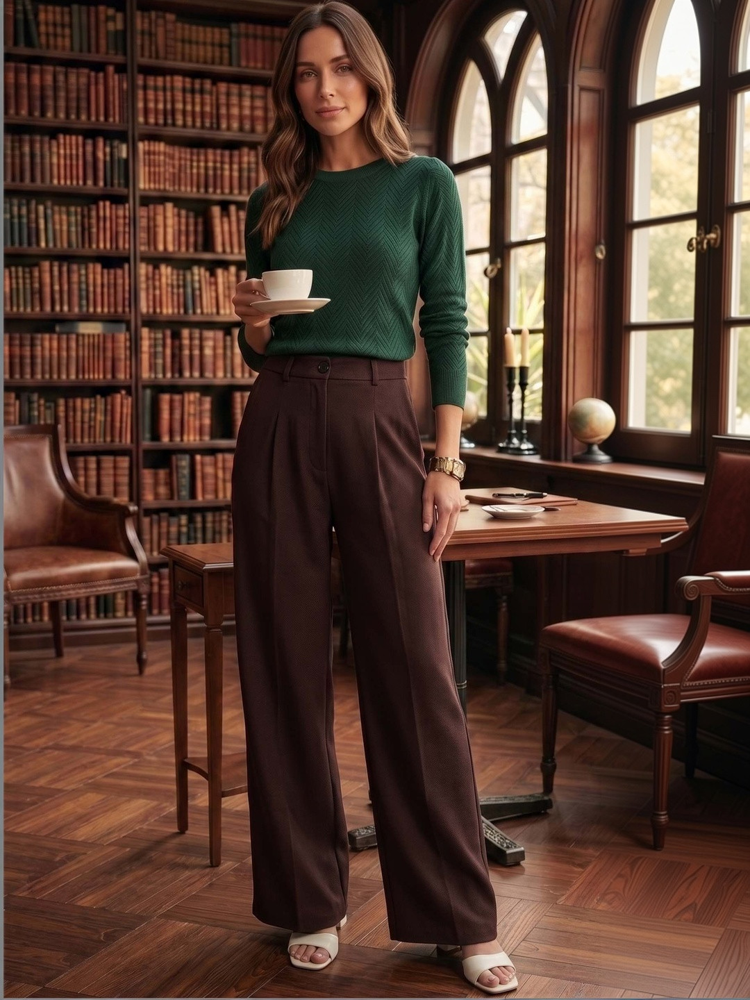 SWADESI STUFF Women Relaxed Easy Wash Pleated Trousers