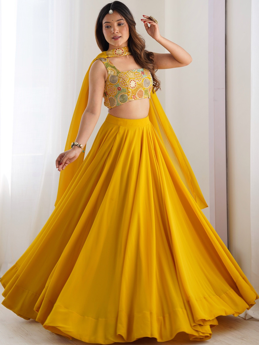 BAESD Embroidered Thread Work Ready to Wear Lehenga & Blouse With Dupatta