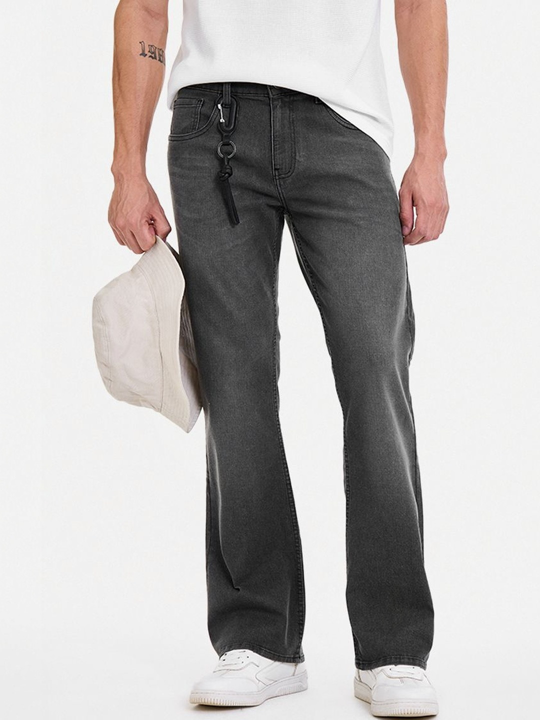 Snitch Charcoal Grey Mid-Rise Bootcut Jeans