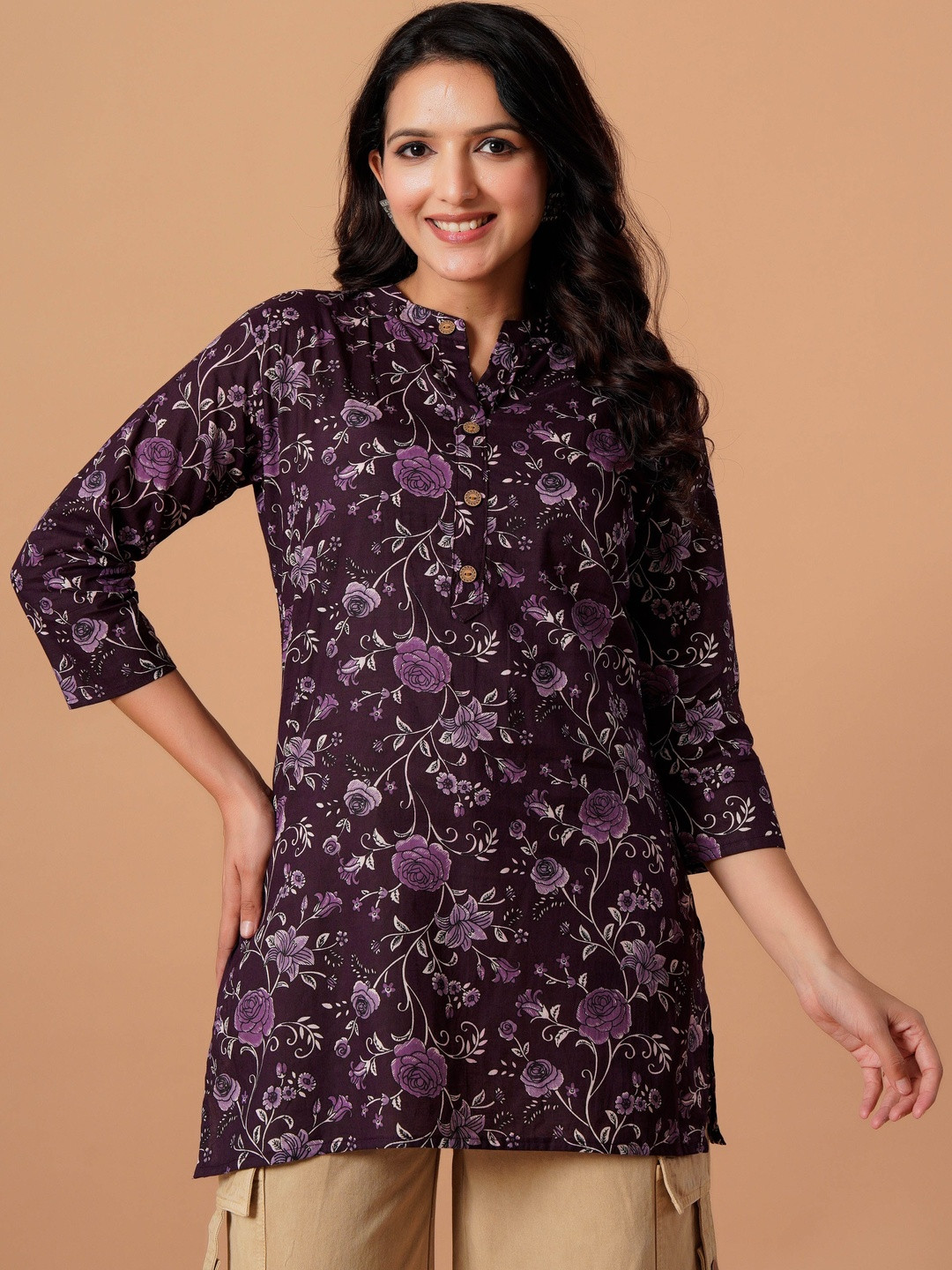 ANGIYA Floral Printed Pure Cotton Kurti