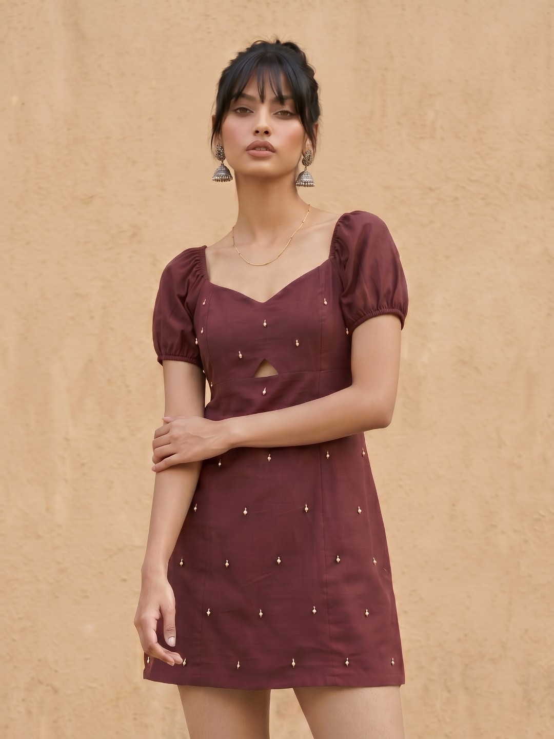 Fusion By Glitchez Embellished Cut-Out Detail A-Line Mini Dress