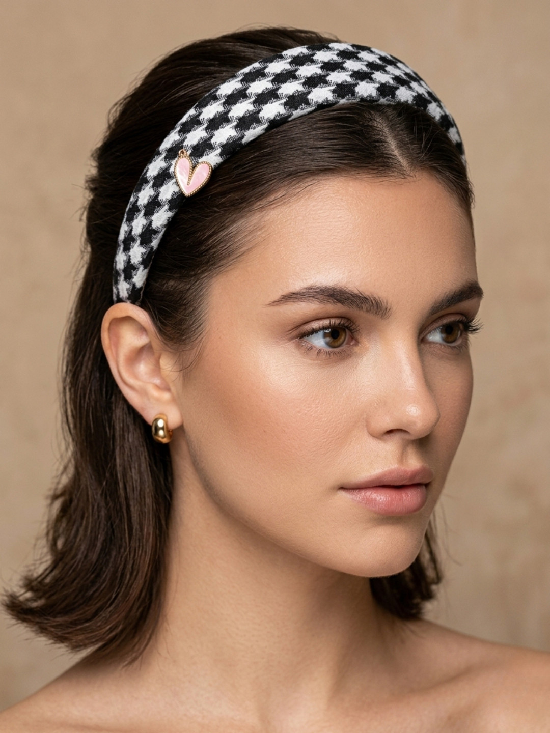 HAIR DRAMA CO. Women Tweed Puff Headband Hair Hoops with Heart Charm
