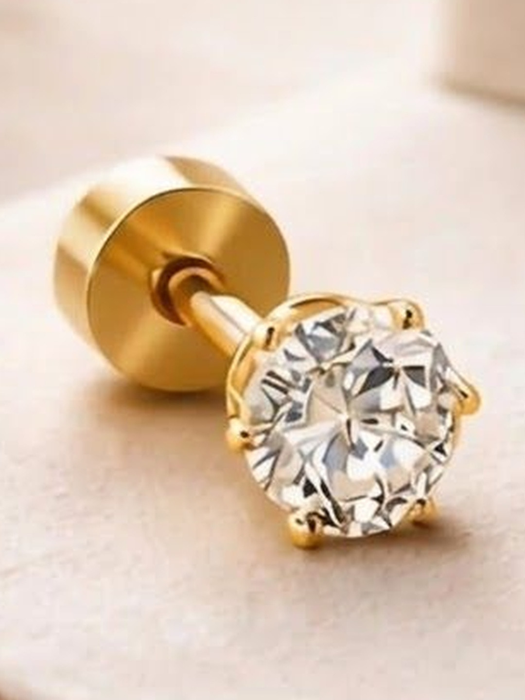 Stylewell Unisex Stainless Steel Gold-Plated Anti-Tarnish Zircon Studded Circular Studs