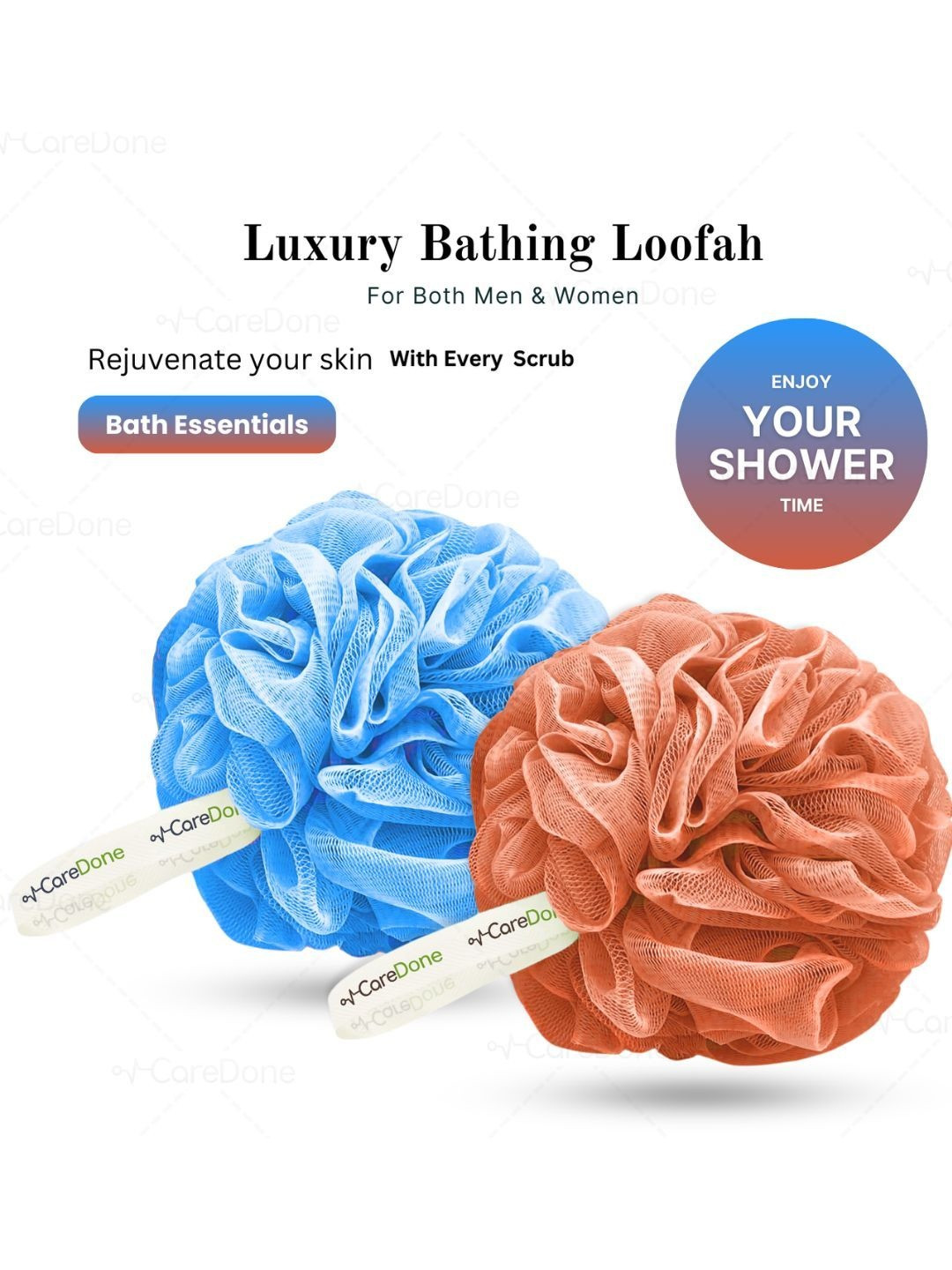 CareDone Set Of 2 Bath Loofah Sponge Scrubber Exfoliator