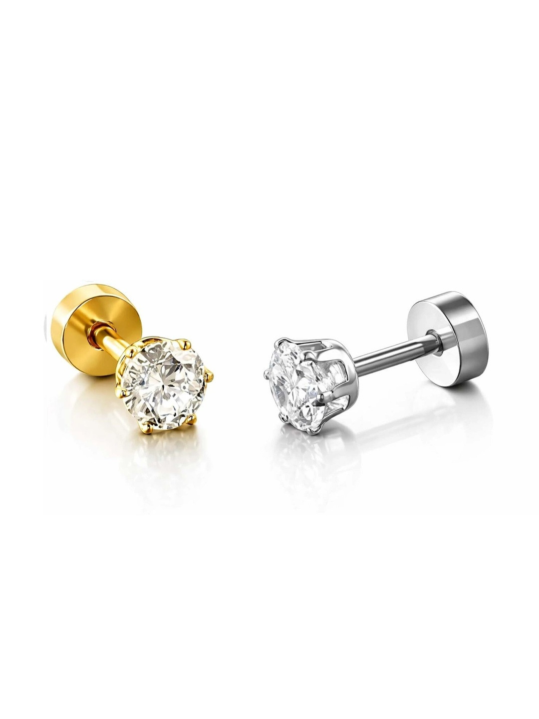 Stylewell Unisex Stainless Steel Gold-Plated Anti-Tarnish Zircon Studded Circular Studs