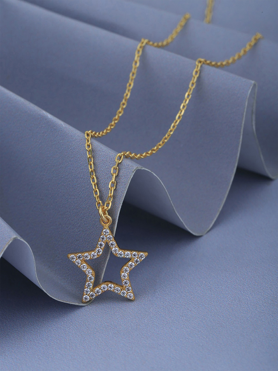 Carlton London 18kt Gold-Plated Star Shaped CZ Pendant with Chain