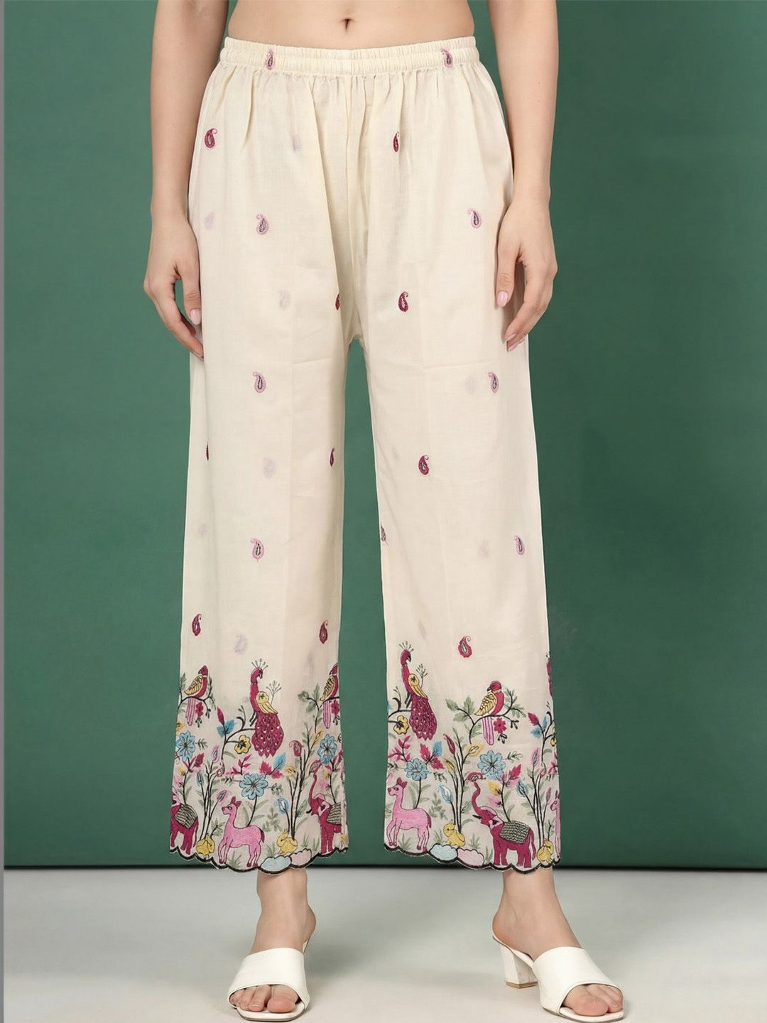 all about you Women Ethnic Motifs Embroidered Relaxed Straight Fit Easy Wash Trousers