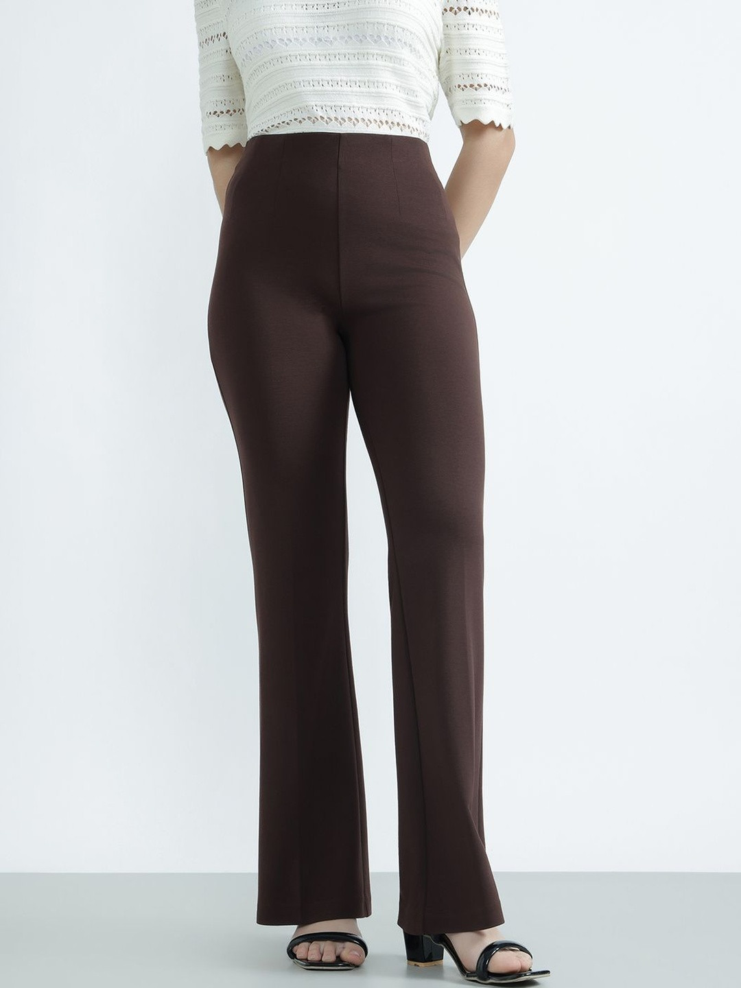 Marks & Spencer Solid Brown Women Regular Fit Trousers