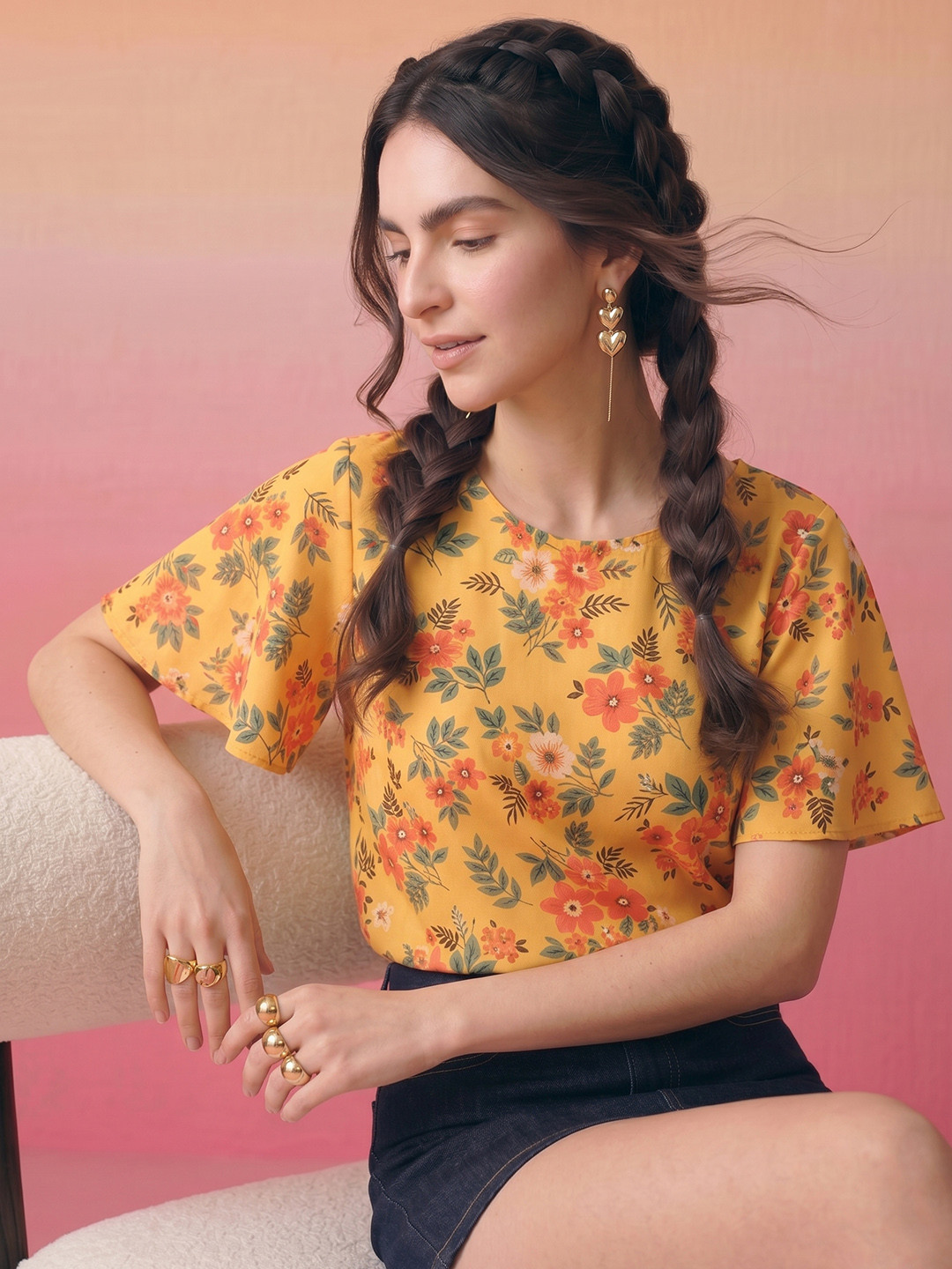 ZACCAI Floral Printed Flared Sleeve Top