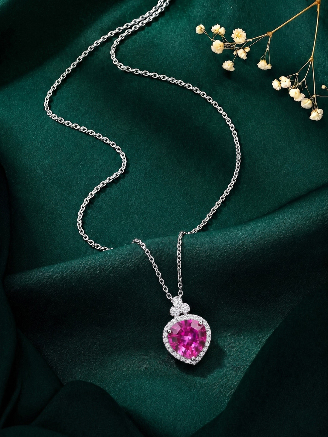Caratiro 925 Sterling Silver Pink Pear Halo Pendant with chain