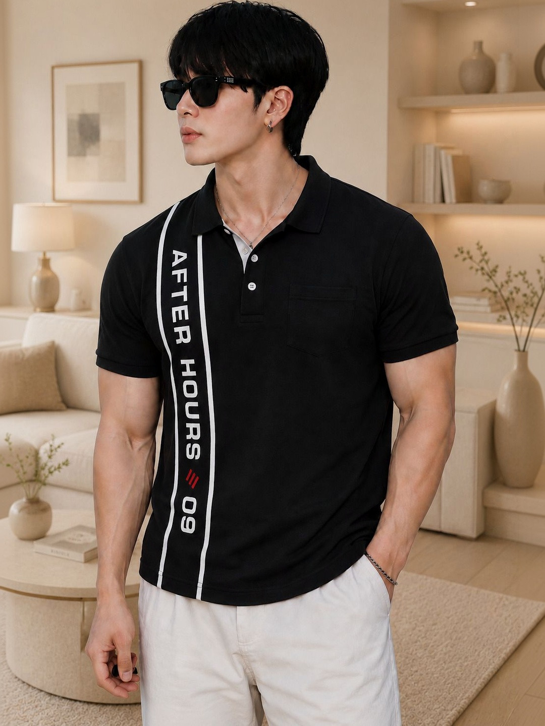 SCUBA Men Typography Printed Polo Collar Pockets T-shirt