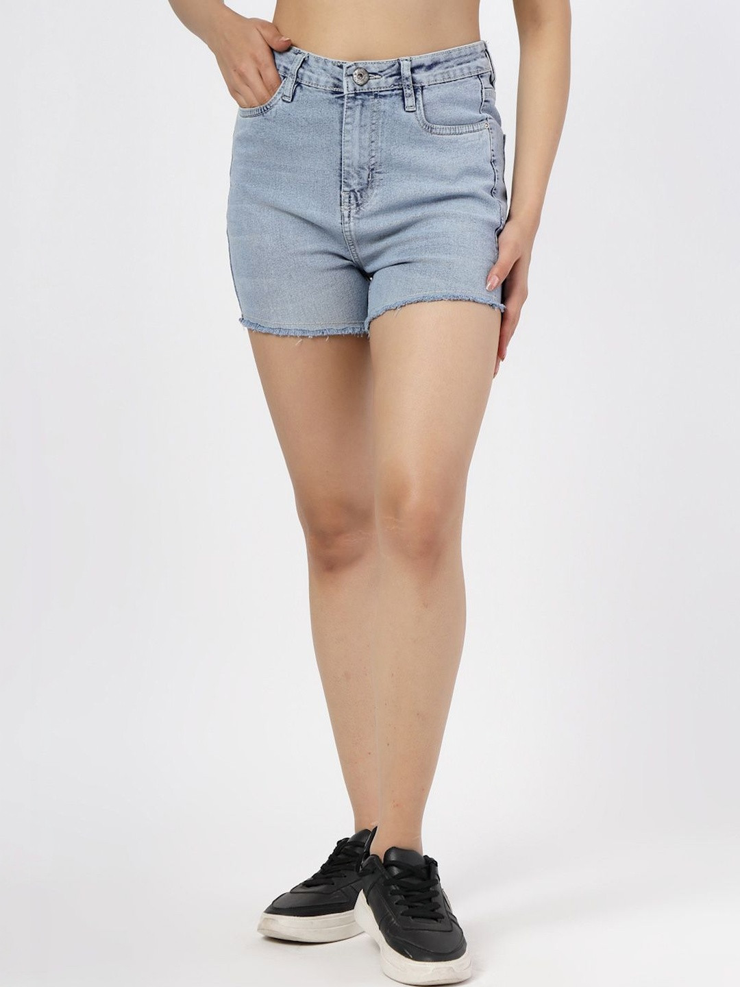 COSMIC Women Washed Denim Blend Denim Shorts Technology