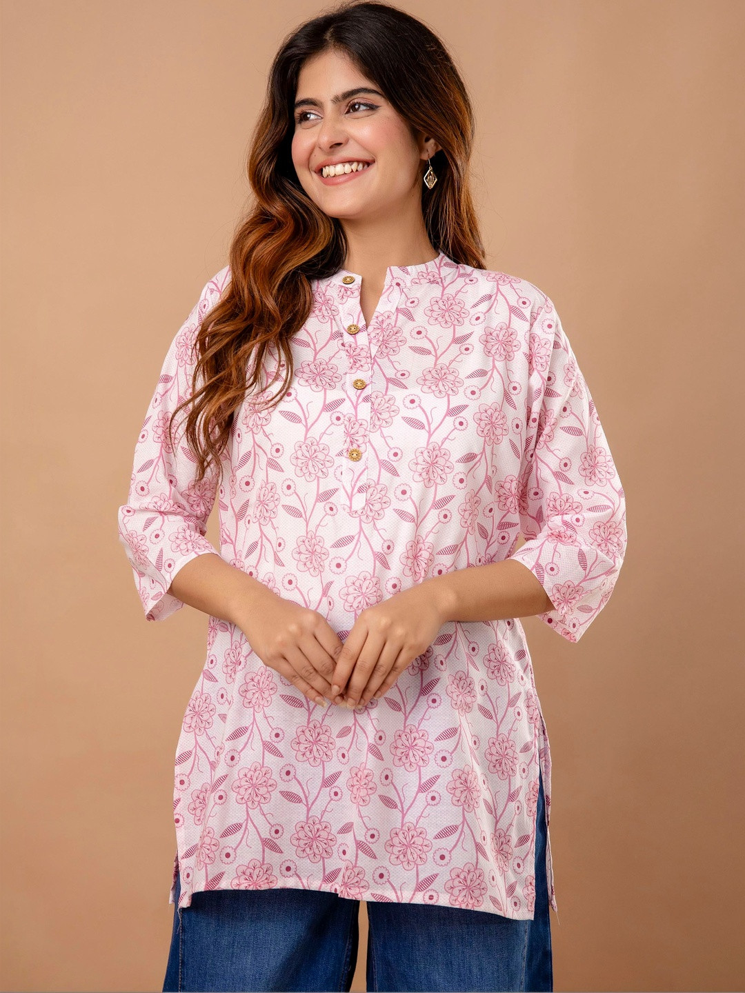 ANGIYA Floral Printed Pure Cotton Kurti