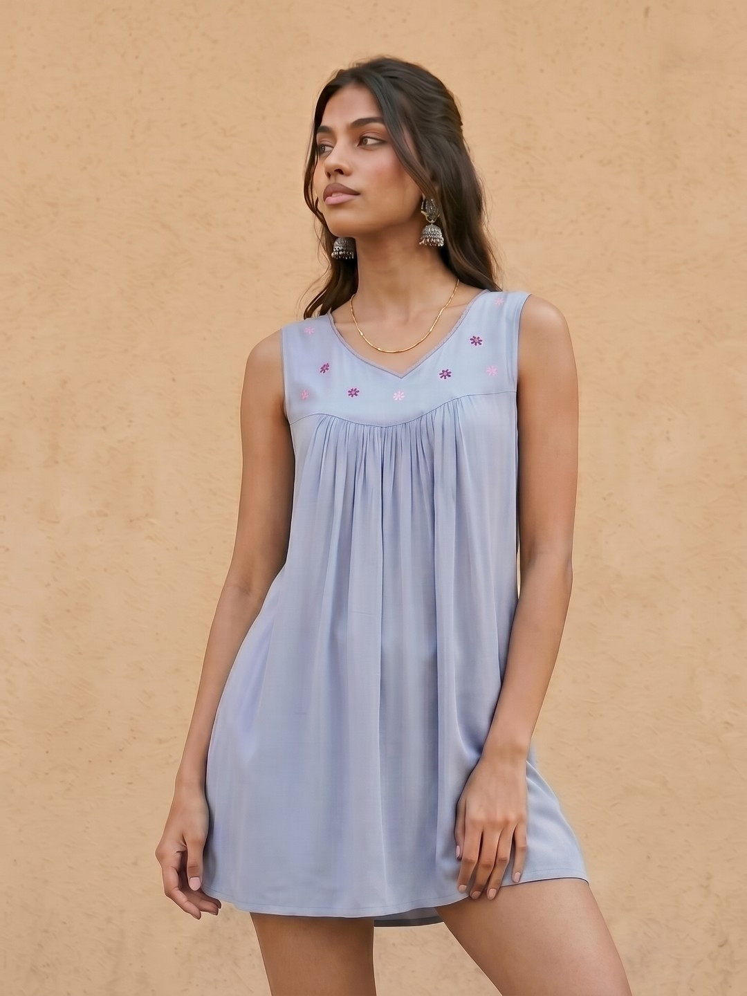 fusion by glitchez Floral Embroidered Sleeveless A-Line Mini Dress