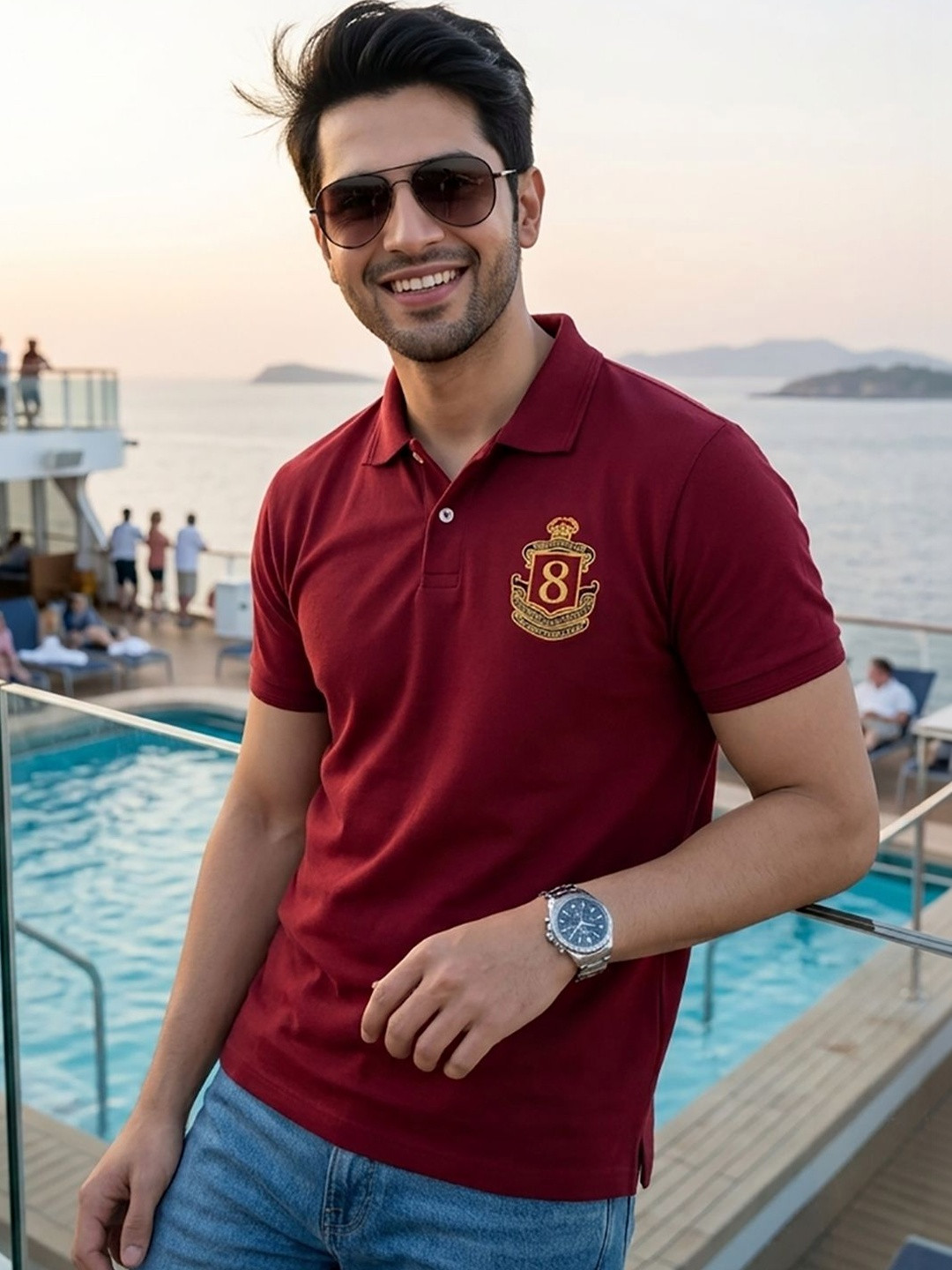 Mast & Harbour Men Brand Logo Printed Polo Collar T-shirt