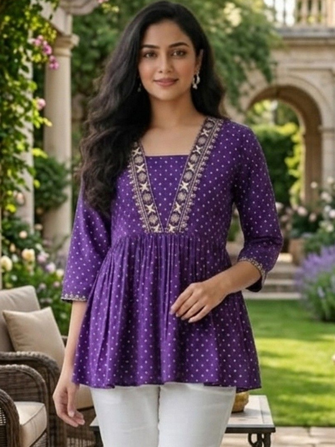 ANANDITA Polka Dot Print Peplum Top