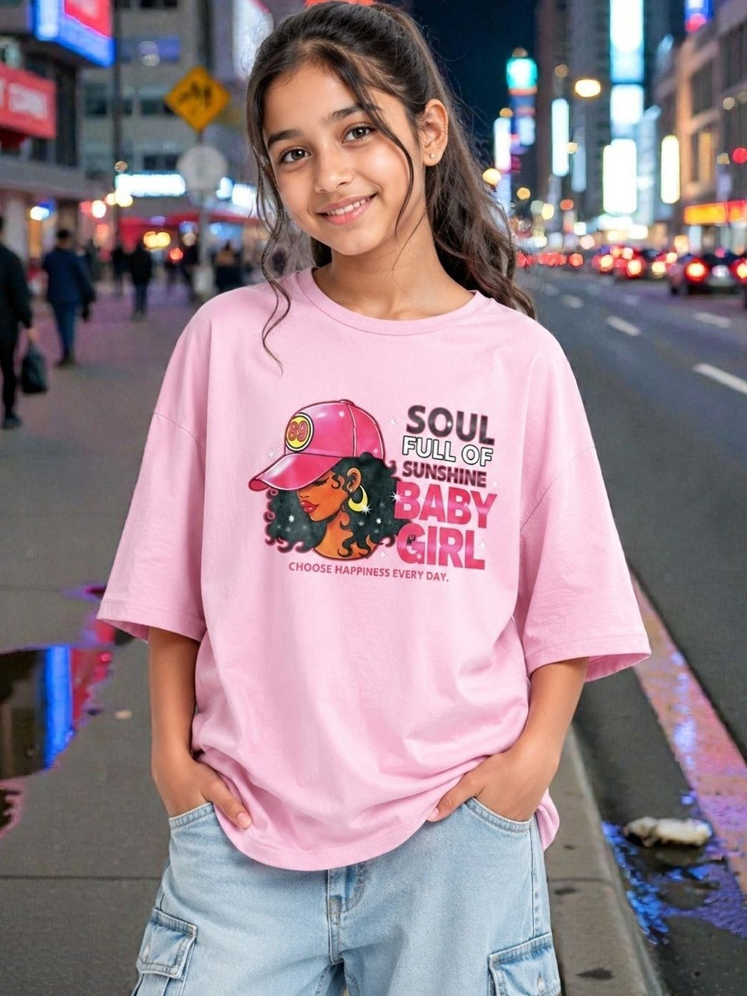 KEESOR Girls Oversize Treandy Tshirt Printed Cotton T-shirt