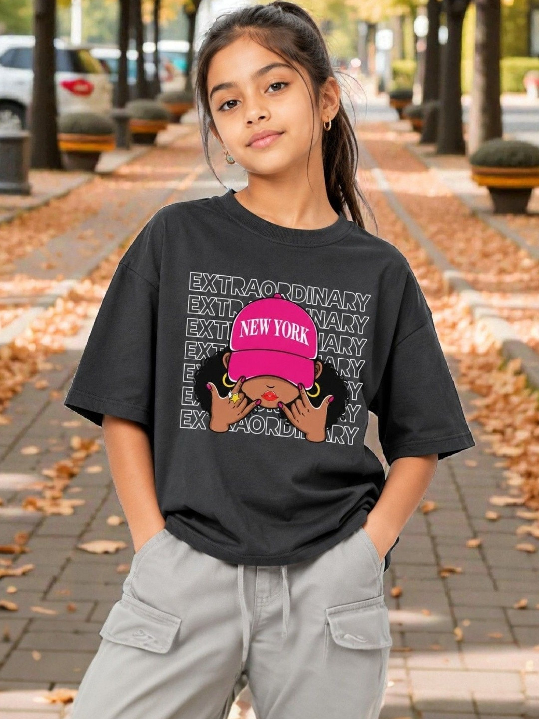 KEESOR Girls Oversize Treandy Tshirt Printed Cotton T-shirt