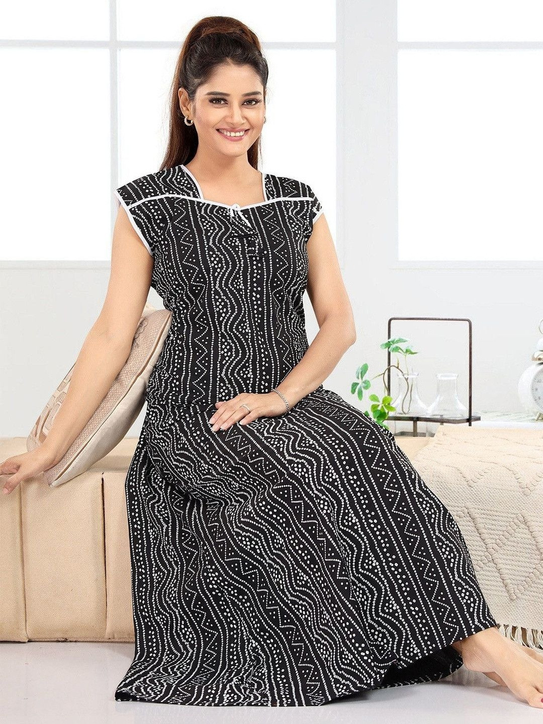 NIGHTY KING Women Cotton Printed Maxi Nightdress