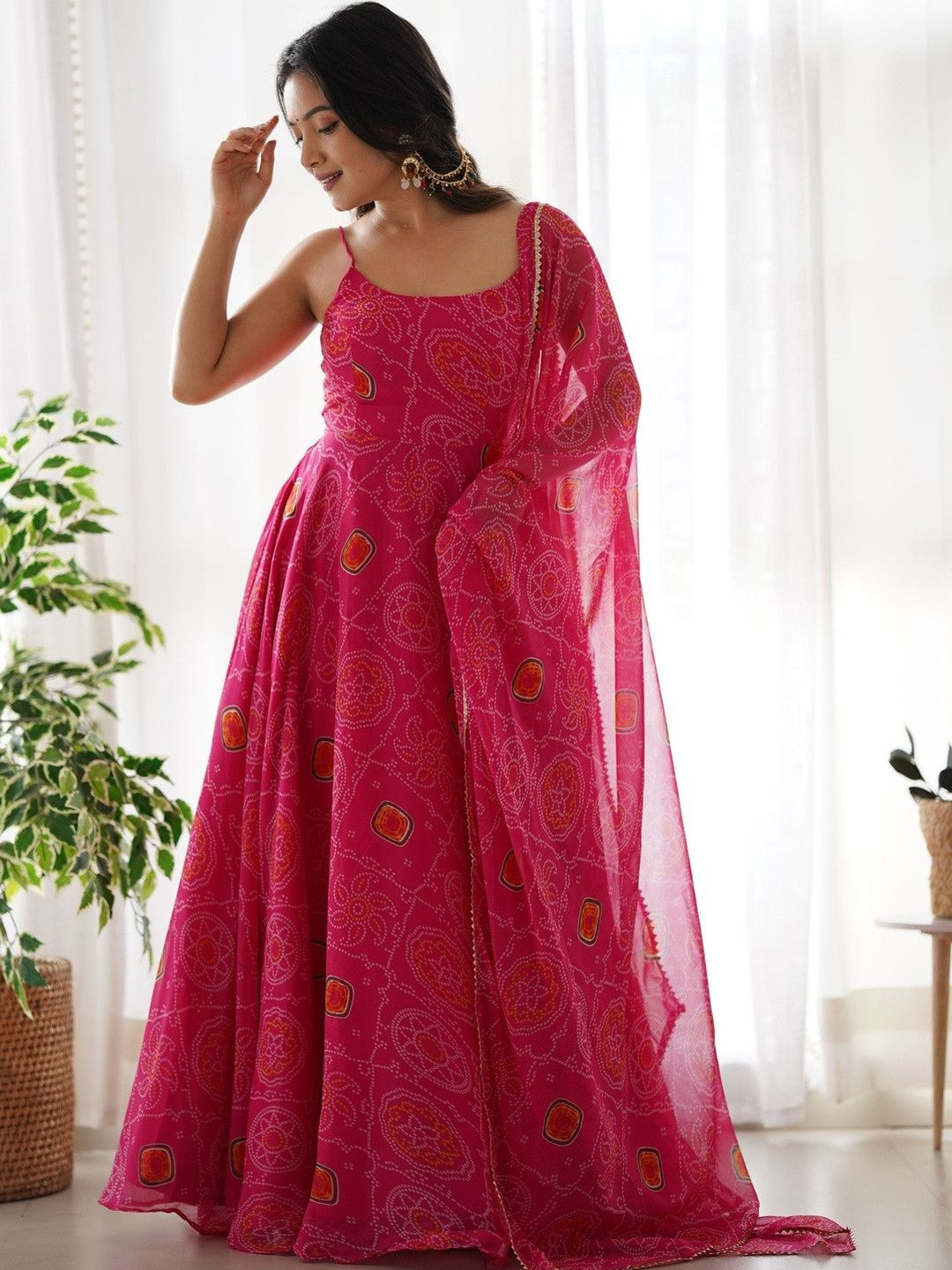Homexa Enterprise Women Bandhani Printed Indie Prints Anarkali Kurta