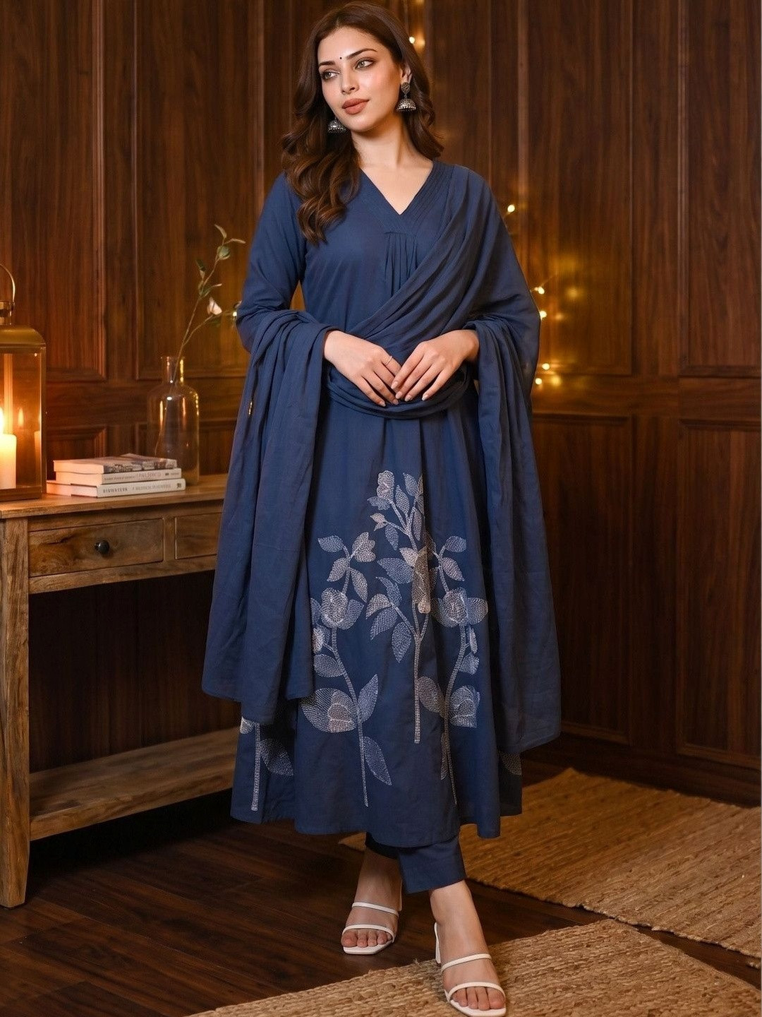 KALINI Women Floral Printed Regular Kurta with Trousers & With Dupatta
