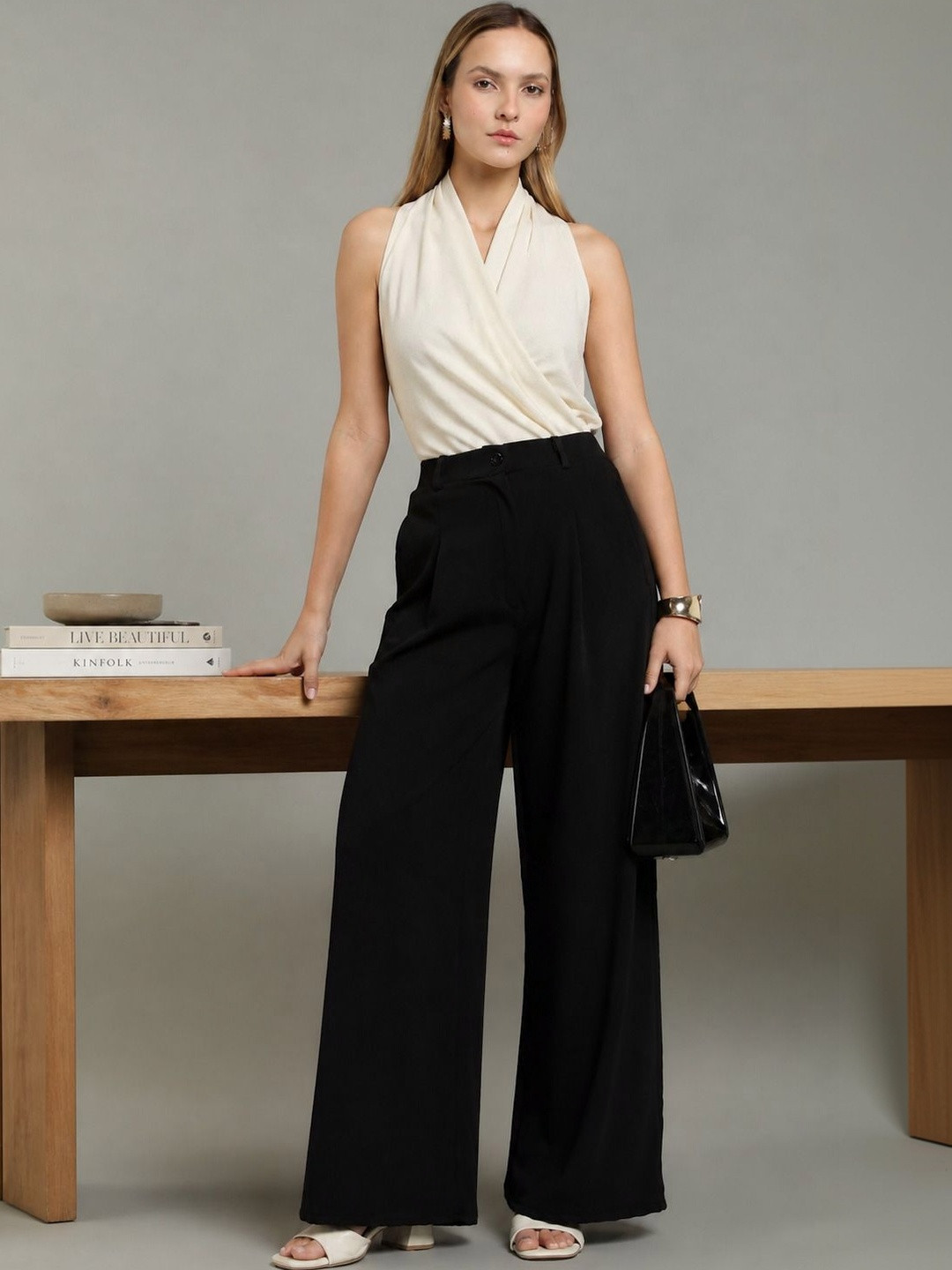 Moda Rapido Women Relaxed Easy Wash Pleated Trousers