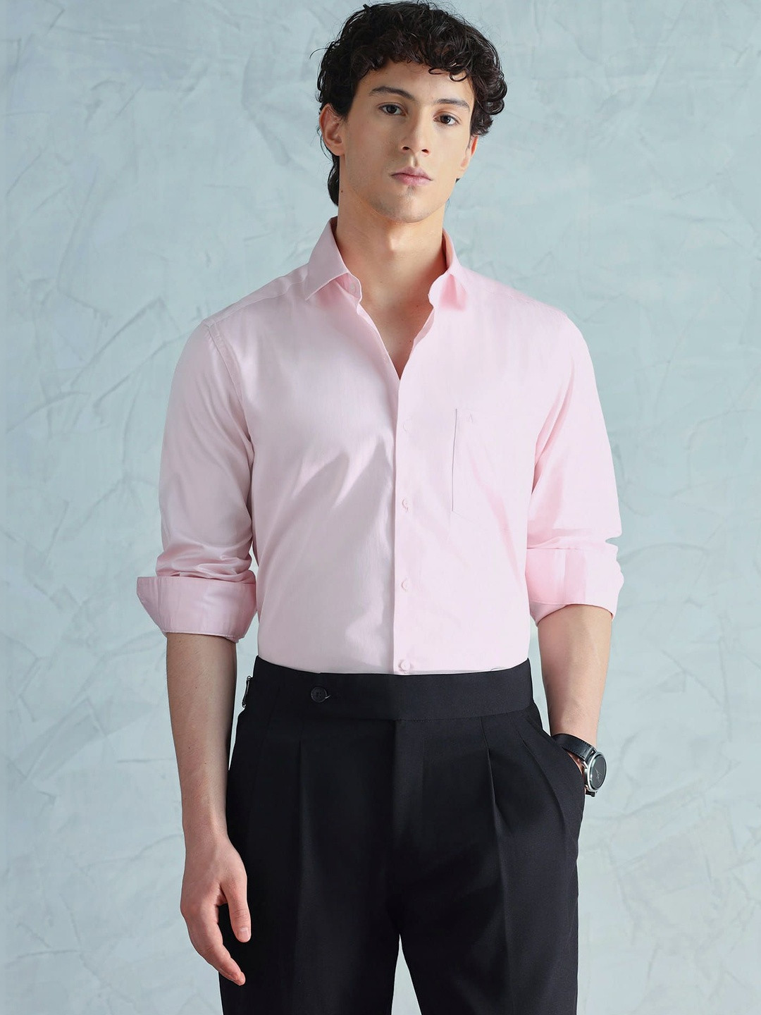 Arrow Men Spread Collar Solid Cotton Slim Fit Formal Shirt