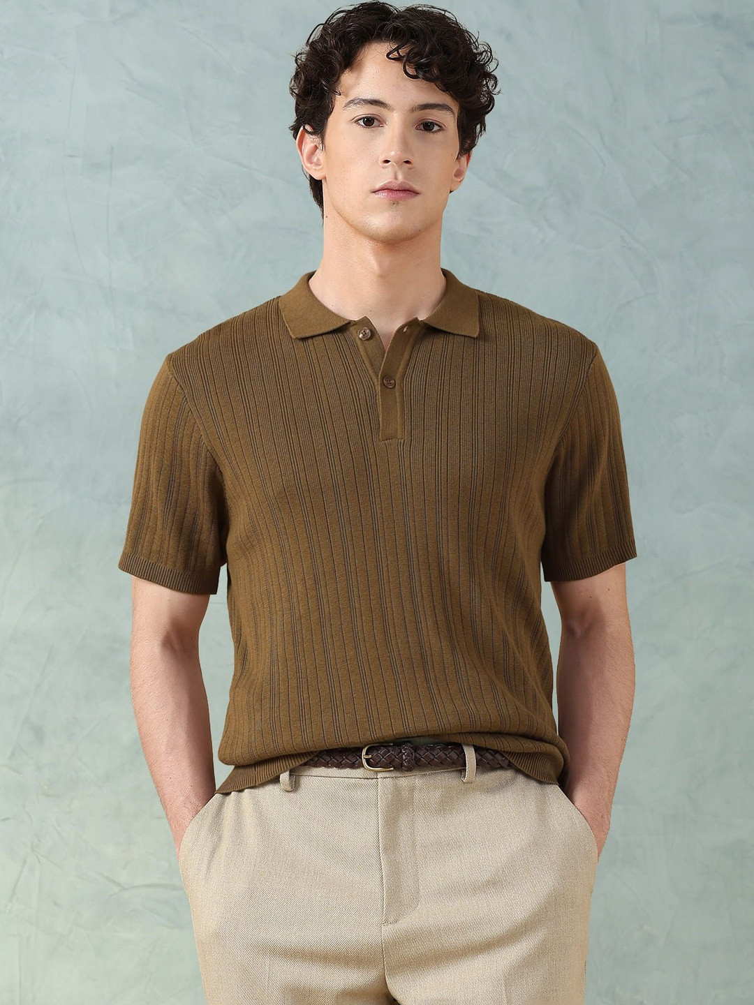 Flat Knit Cotton Polo T-Shirt