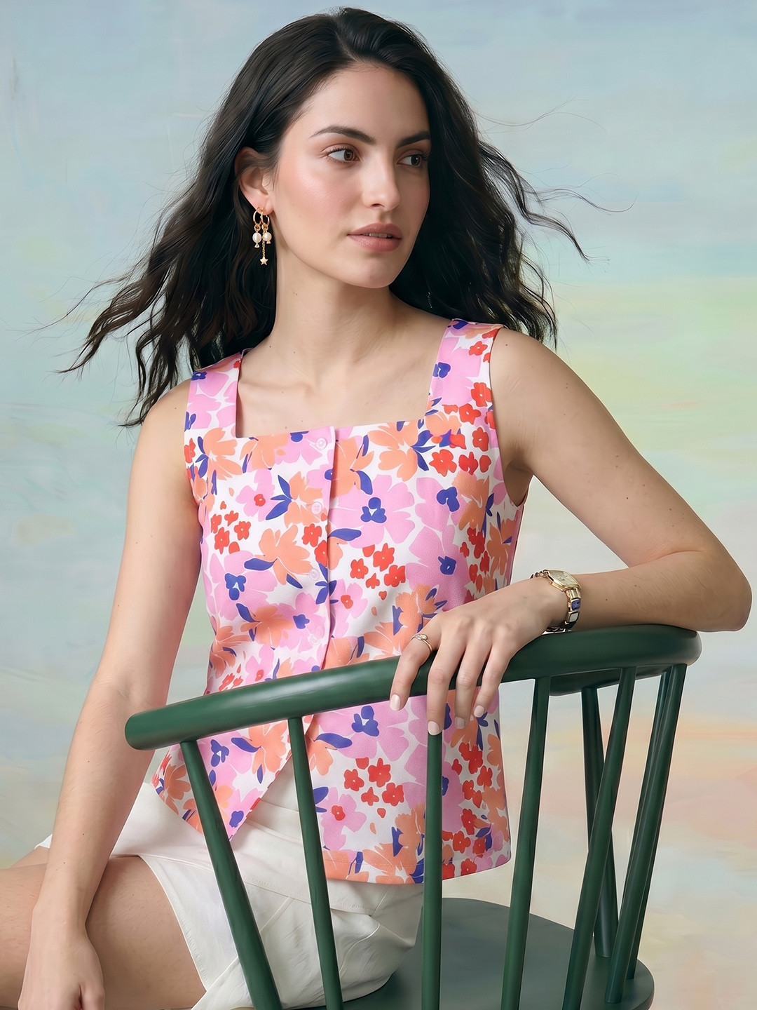 ZACCAI Multi Color Floral Printed Vest Top