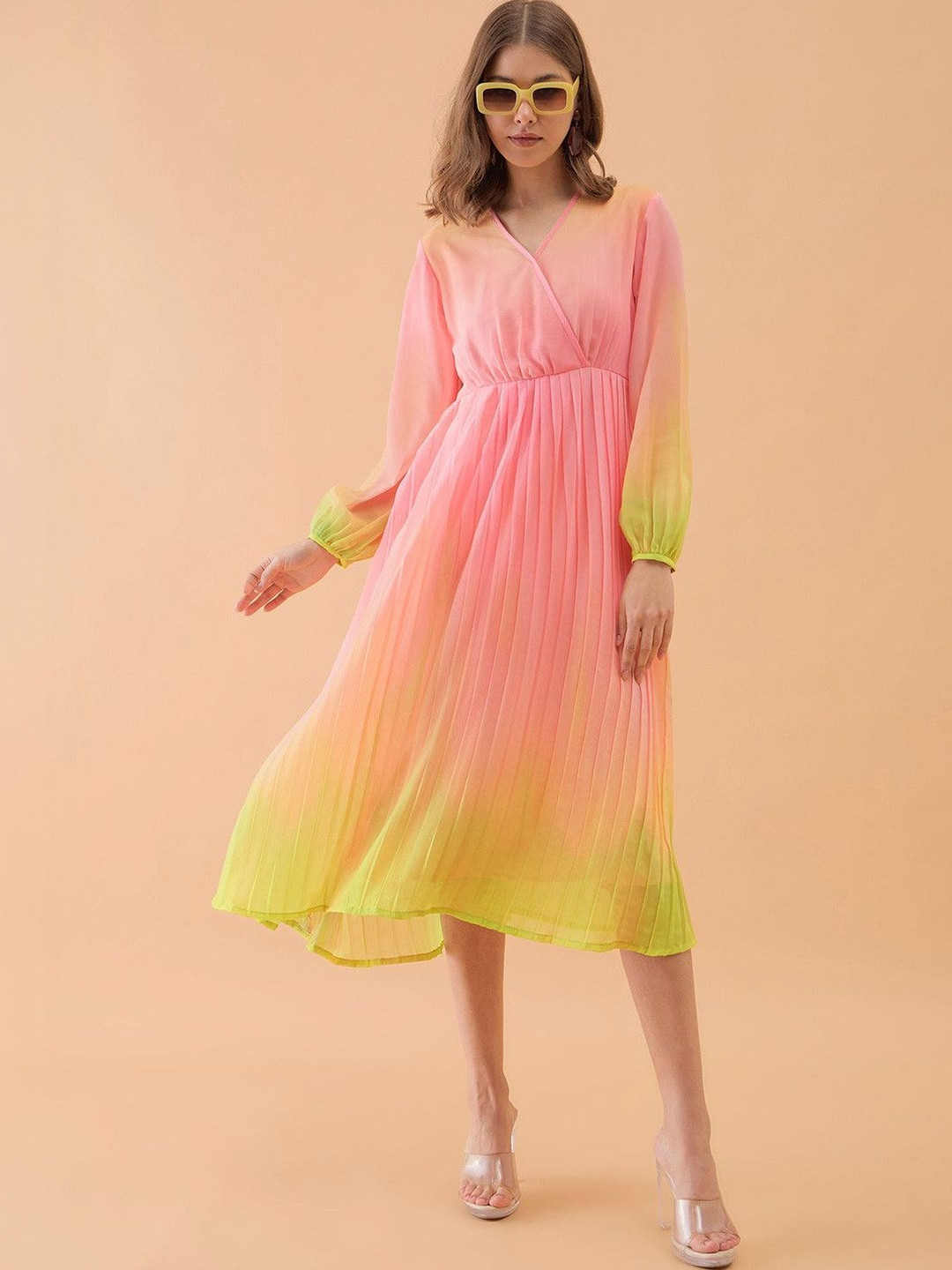 OCTICS Print Georgette Fit & Flare Maxi Dress