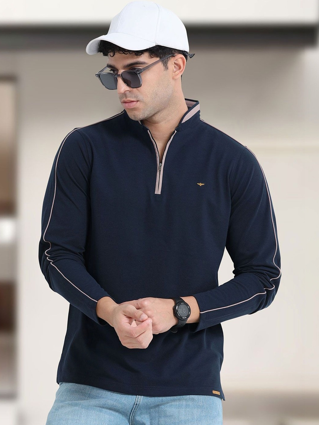 STELLERS Men Full Sleeve Henley Collar Polo T-shirt