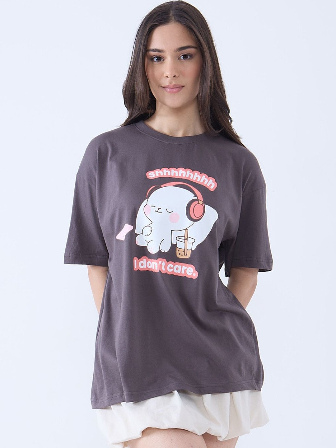 DKY Graphic Printed Drop-Shoulder Sleeves Round Neck Cotton Oversized T-shirt