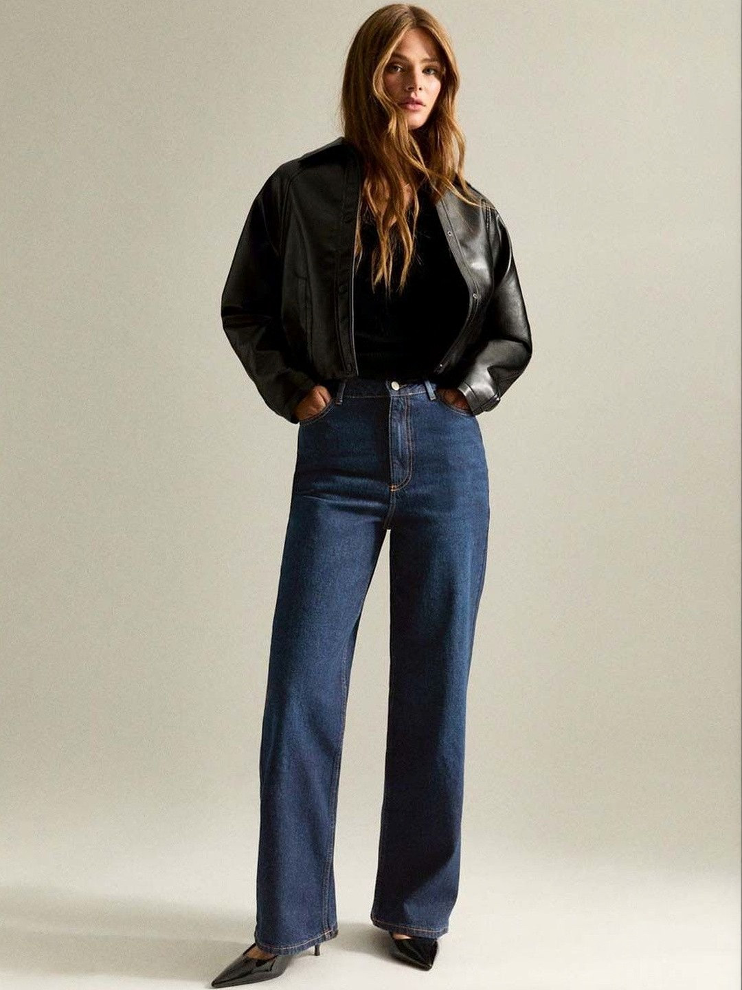 ZYVRA Women Wide Leg High-Rise Stretchable Jeans