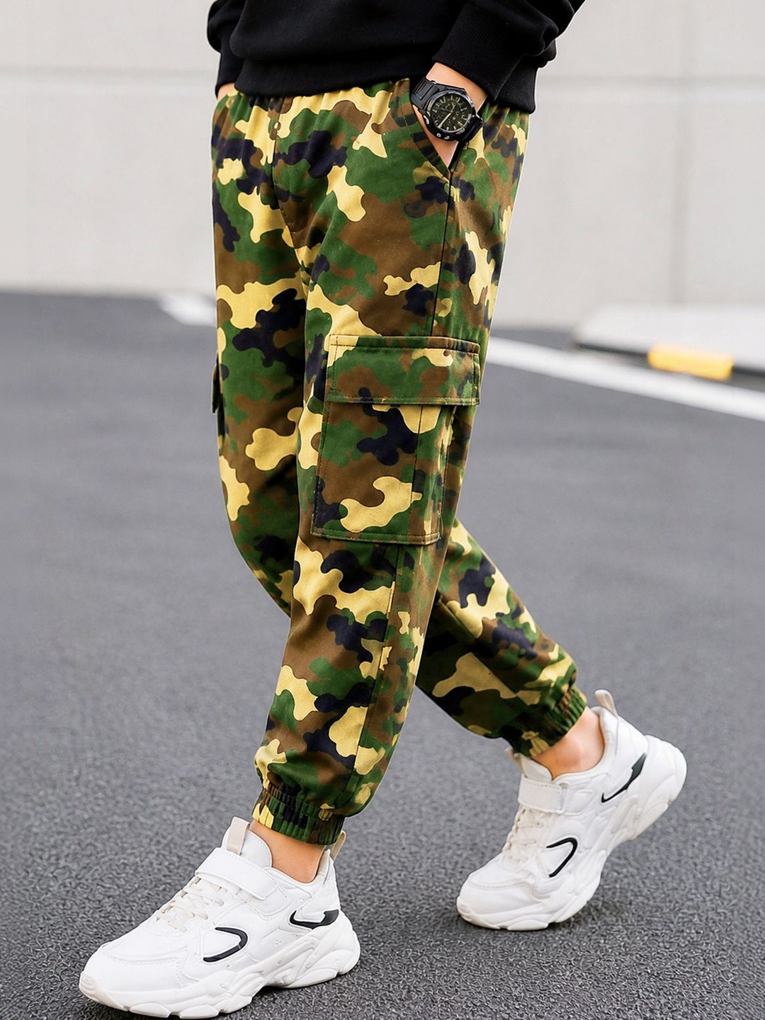YK X Trampoline Boys Camouflage Printed Relaxed Cargos Trousers