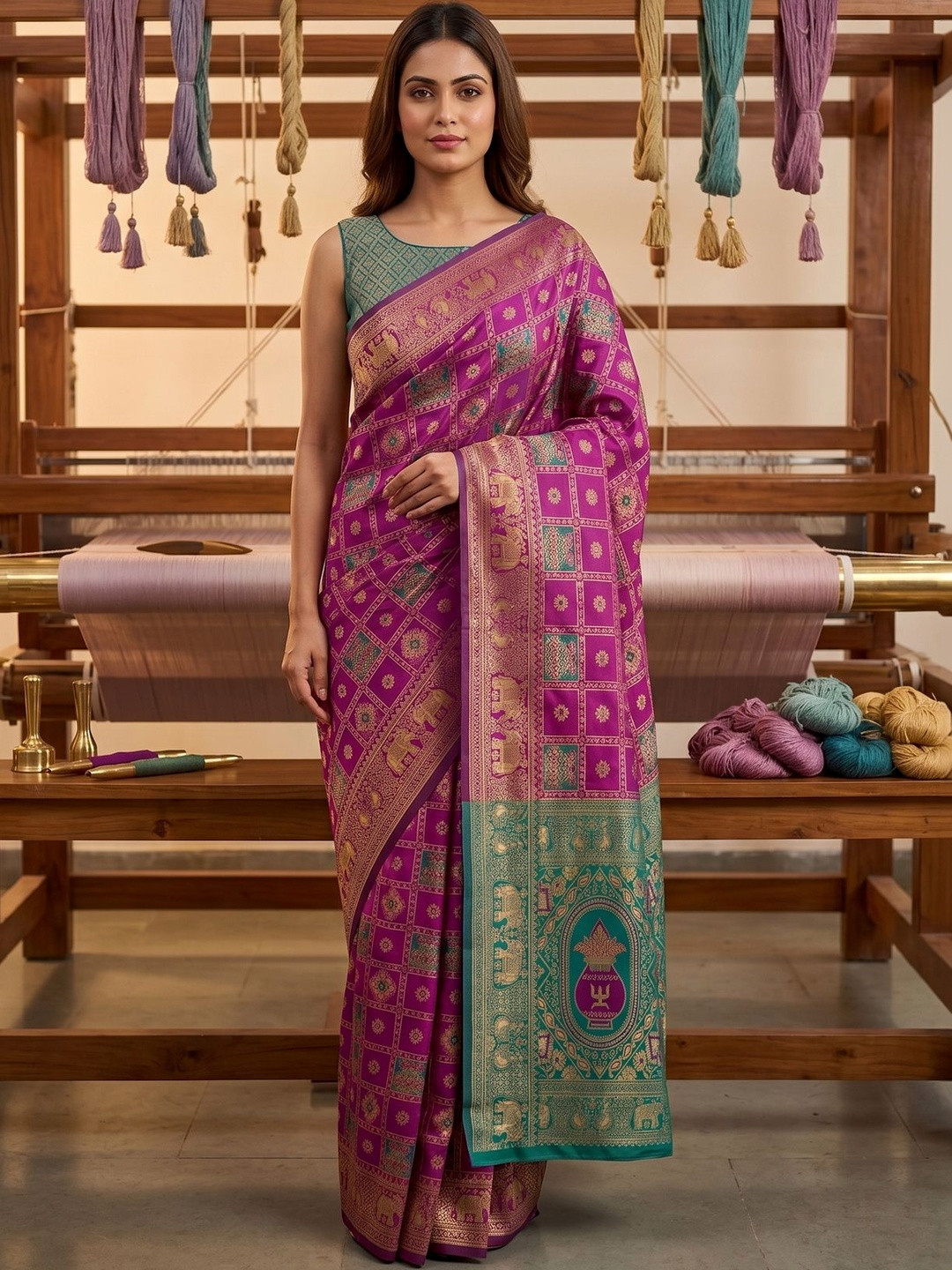 SZN Woven Design Zari Silk Blend Handloom Banarasi Saree