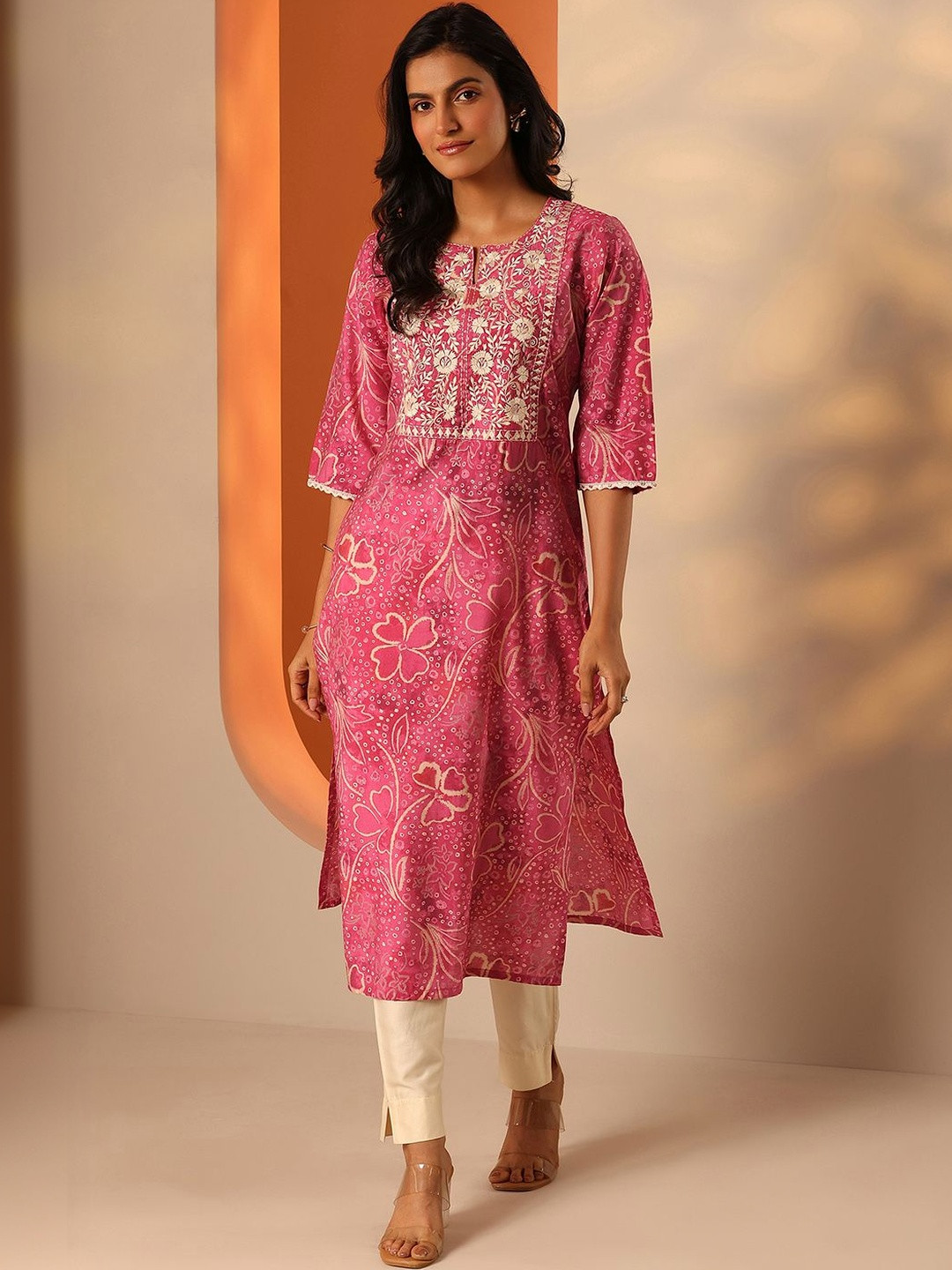 Gerua By Libas Women Floral Printed Thread Work Indie Prints Kurta