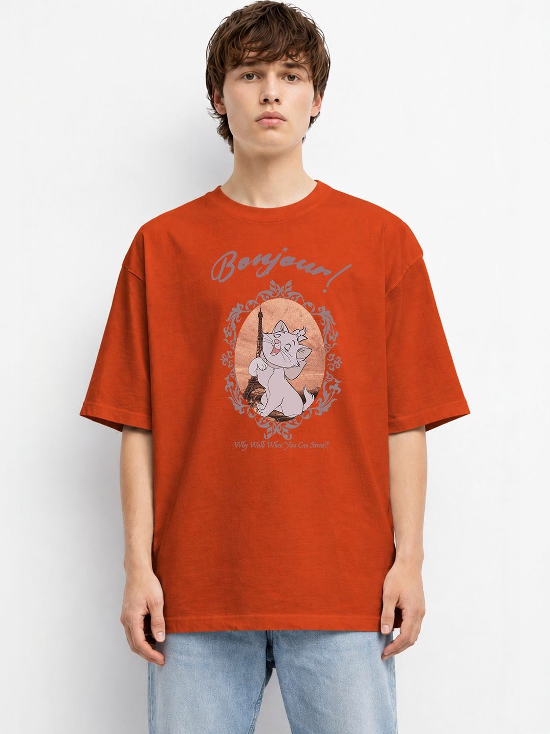 The Roadster Lifestyle Co Printed Organic Cotton Round Neck Oversized Tshirts