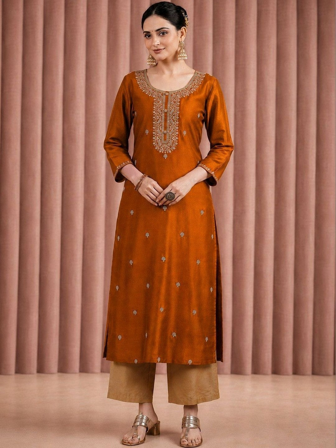 rarethread Women Ethnic Motifs Embroidered Thread Work Kurta