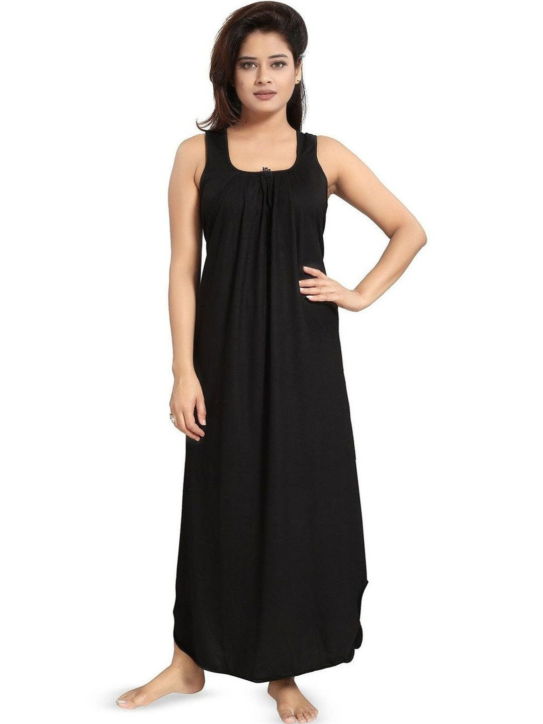 NIGHTY KING Women Solid Sleeveless Maxi Nightdress