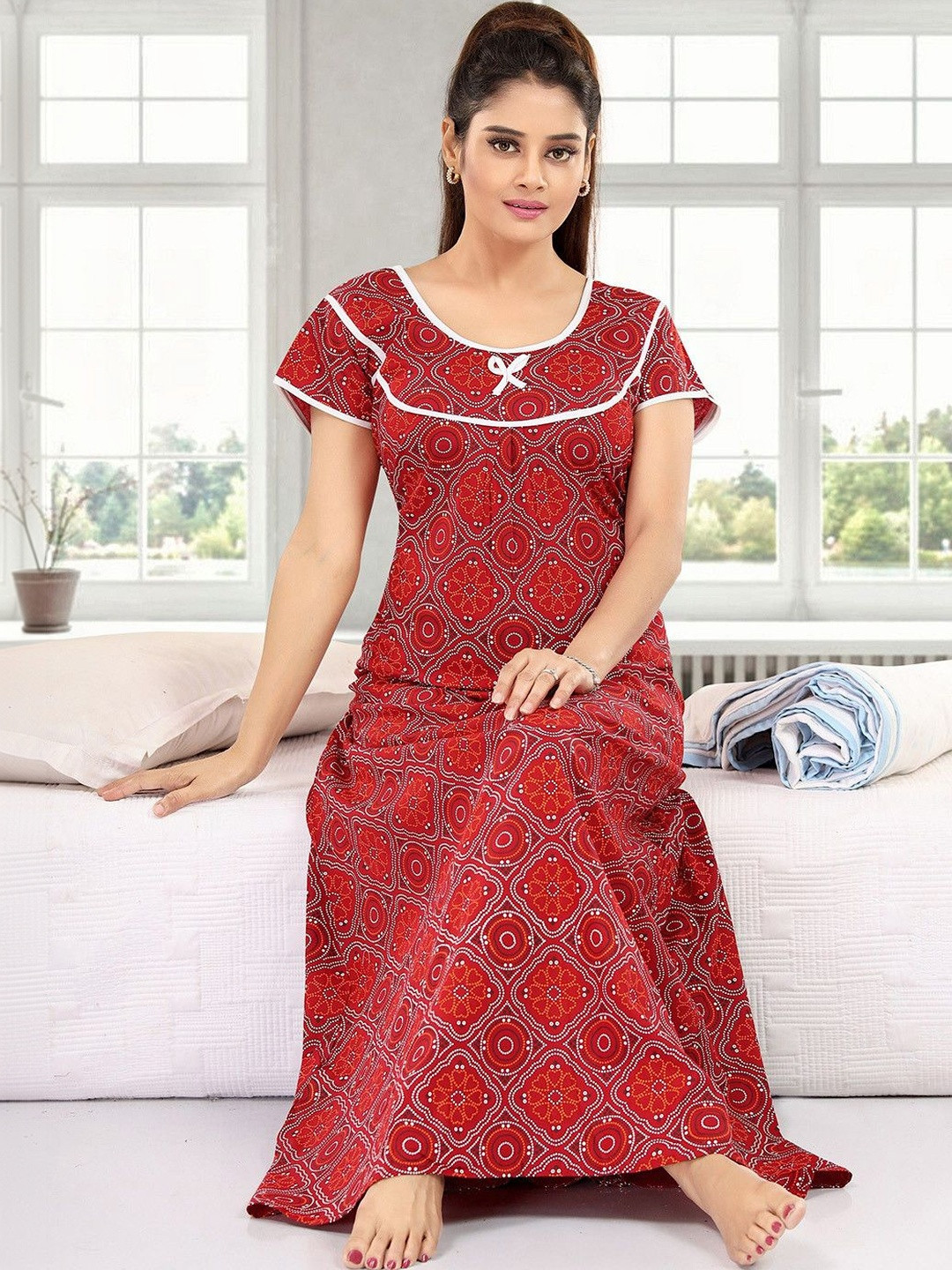 NIGHTY KING Women Printed Maxi Nightdress