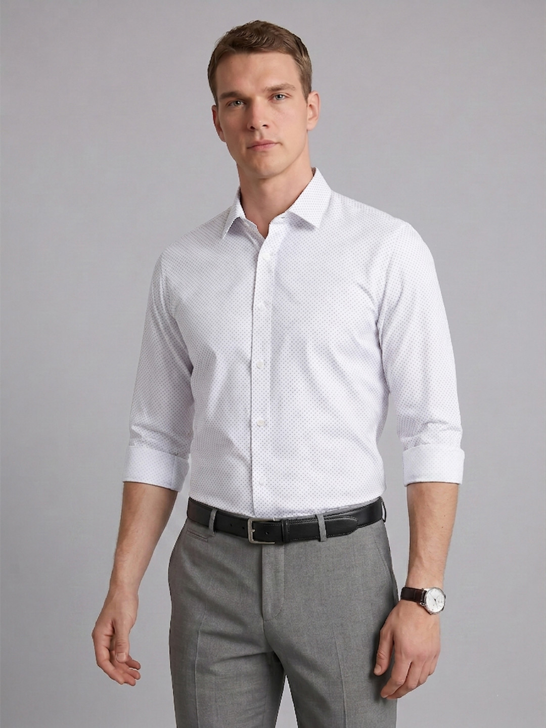 Blackberrys Slim Fit Micro Ditsy Printed Pure Cotton Formal Shirt