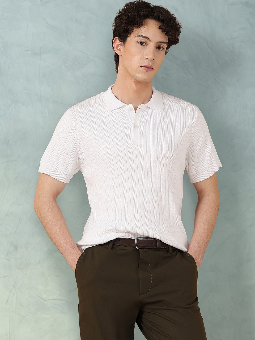 Flat Knit Cotton Polo T-Shirt