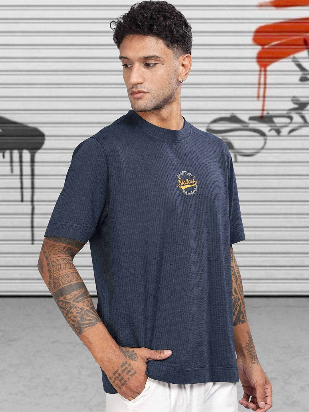 STELLERS Men Printed Oversized T-shirt