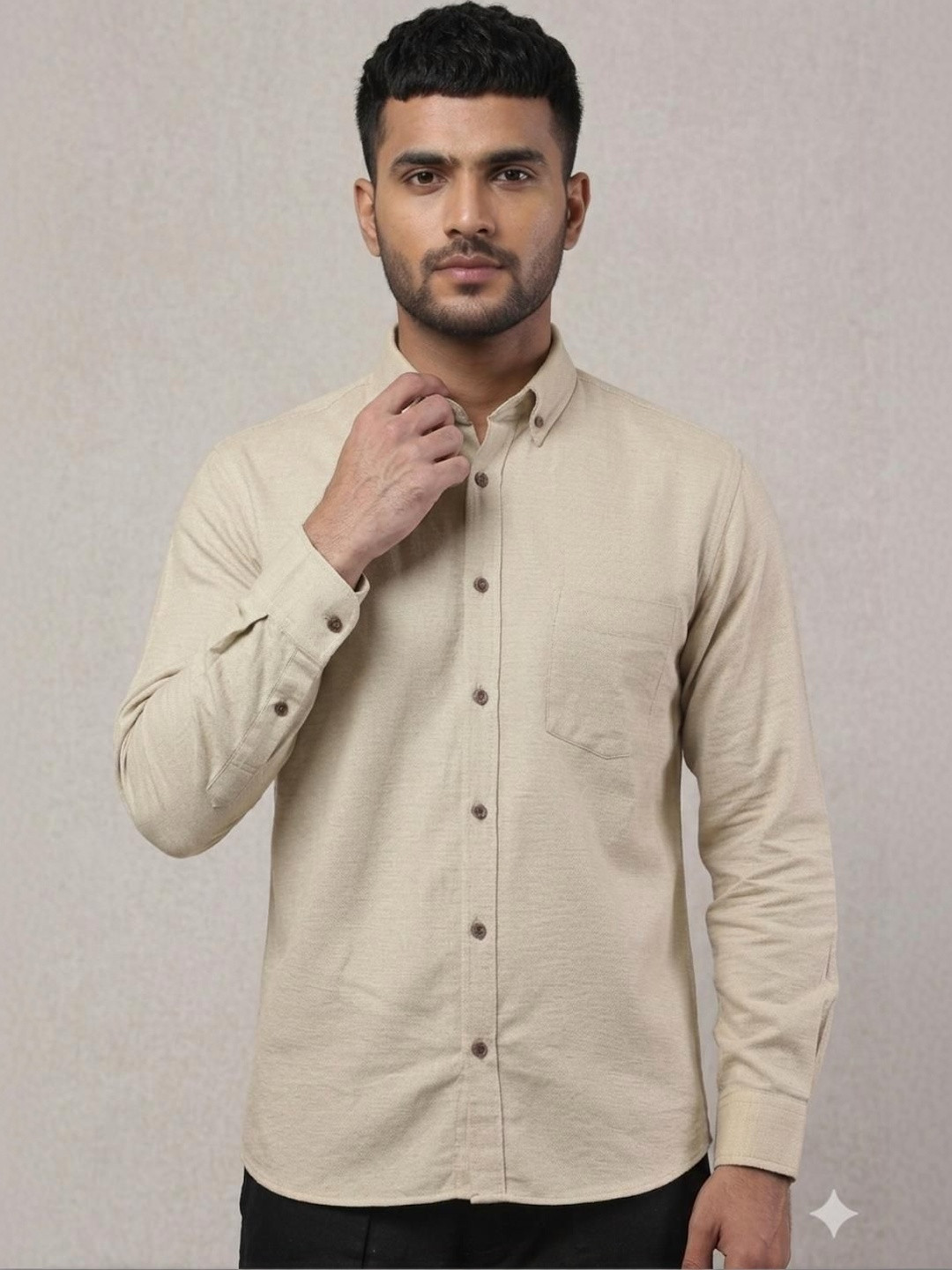 CLOTHINK INDIA Spread Collar Comfort Slim Fit Linen Casual Casual Shirt