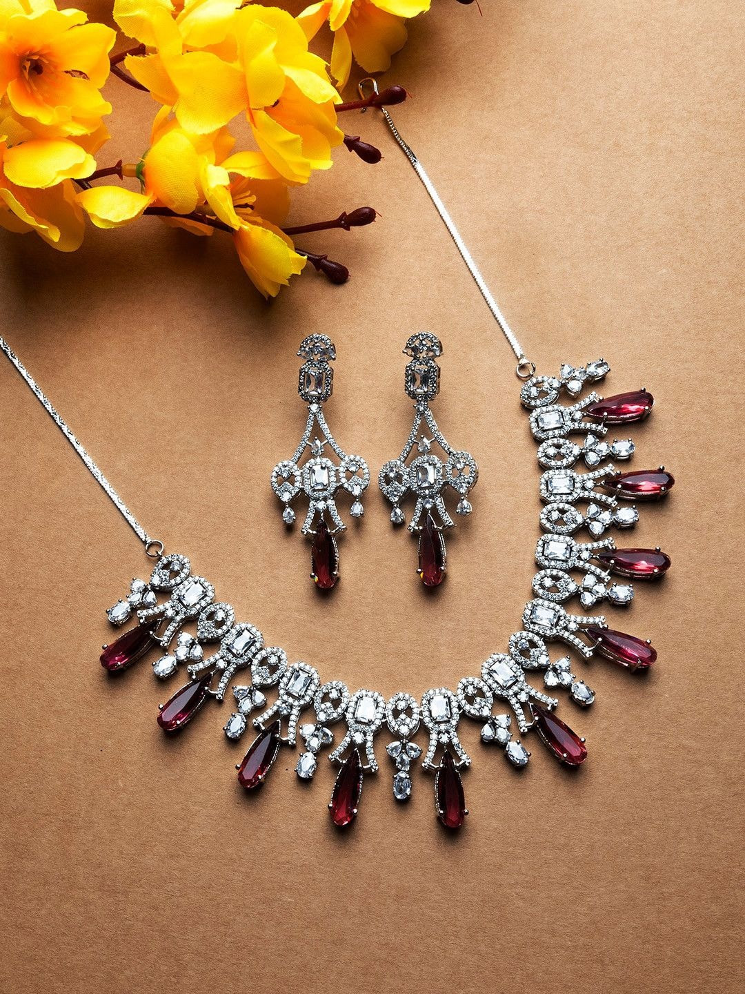 StileAdda Silver-Plated AD Studded Jewellery Set