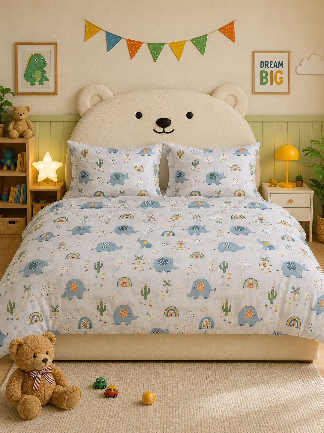 RRC Grey Cartoon Characters Bedsheet with 2 Pillow Covers