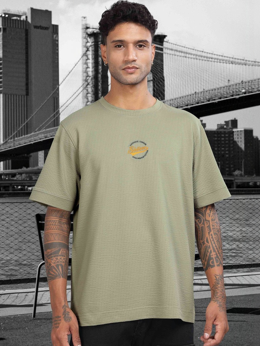 STELLERS Men Printed Oversized T-shirt